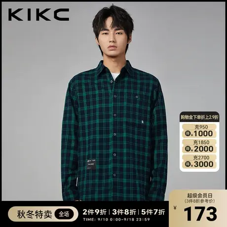 kikc衬衫男长袖2023秋季新款商场同款日系复古高级感格子衬衫外套图片