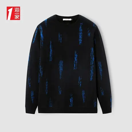 海一家休闲商务毛衣保暖加绒时尚花纹男士针织衫商品大图