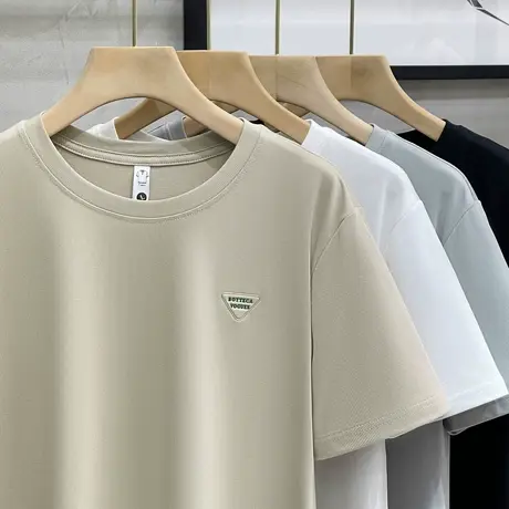 速干冰丝棉杏色立体印花百搭短袖t恤男2023夏季微宽松半袖体恤衫商品大图