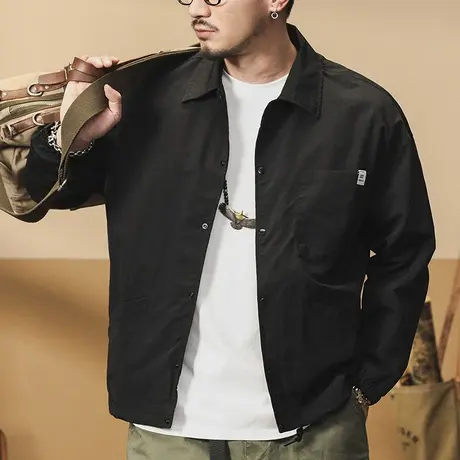 百搭长袖工装衬衫外套男春秋纯色时尚教练服春秋季男装外套商品大图