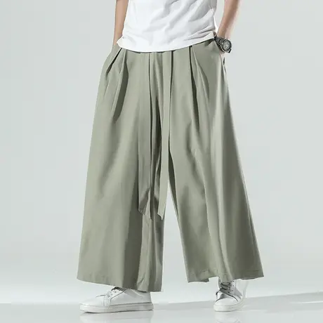 秋季薄款冰丝长裤空调裤男坠感中国风宽松直筒阔腿裤天丝大码裙裤商品大图