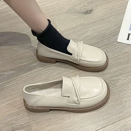 小皮鞋女小众设计感2023春秋新款软皮舒适平底上班族一脚蹬乐福鞋商品大图