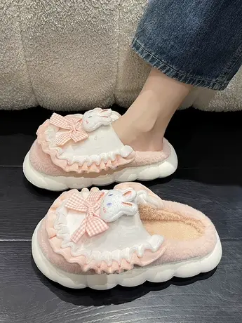可爱厚底毛毛拖鞋女外穿2023年秋冬季新款家居防滑保暖包头棉拖鞋商品大图