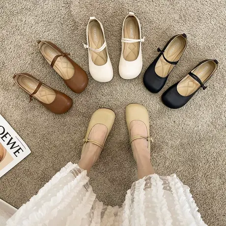 玛丽珍鞋2023年春秋季新款百搭浅口平底豆豆鞋晚晚风仙女单鞋女鞋商品大图