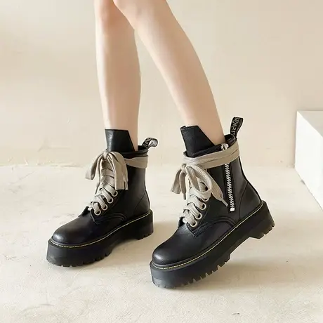 马丁靴女2023新款厚底小个子女款皮鞋女英伦风黑色显脚小爆款短靴商品大图