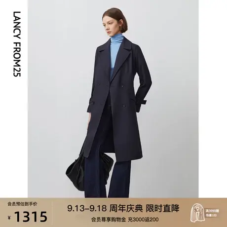 朗姿英伦风双排扣时尚休闲气质中长款风衣商场同款女士大衣外套商品大图