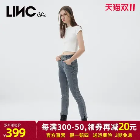 商场同款LINC金羽杰2023年秋季新款复古洗水束腰小脚裤牛仔长裤女商品大图