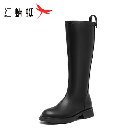 红蜻蜓女靴2023秋冬新款时尚英伦平底长筒靴骑士靴显瘦高筒靴商品大图
