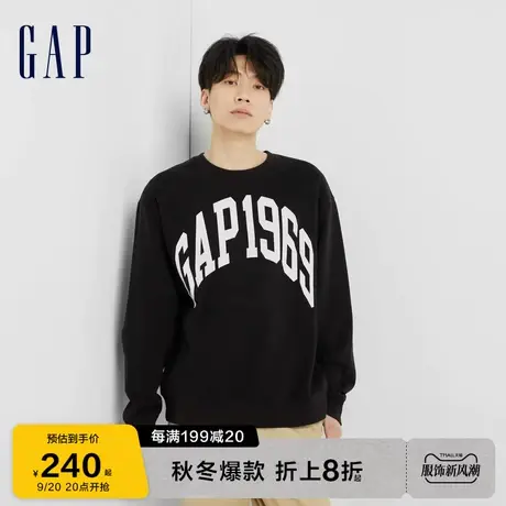 Gap男女装秋季2023新款LOGO宽松碳素软磨抓绒卫衣762267运动上衣图片