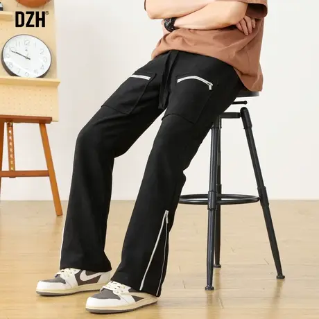 男士麂皮绒拉链裤子男美式高街休闲裤男款潮牌男裤春夏窄版直筒裤商品大图