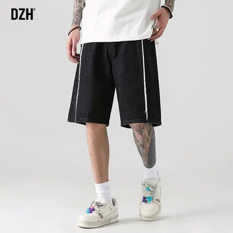 男士黑色牛仔短裤男夏季裤子男款美式高街新款五分裤大裤衩阔腿裤商品大图