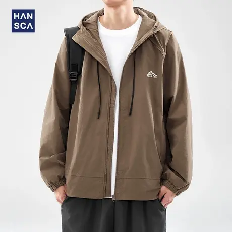 hansca美式连帽外套男士2024新款春秋季潮牌宽松休闲开衫夹克男装图片
