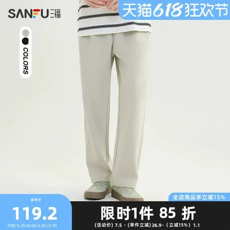三福2025夏季男士小米格休闲裤 都市宽松直筒卫裤长裤男498516商品大图