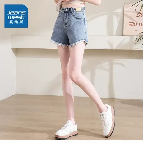 JY真维斯女装2025夏季新款港风甜辣阔腿裤子高腰显瘦女生牛仔短裤商品大图