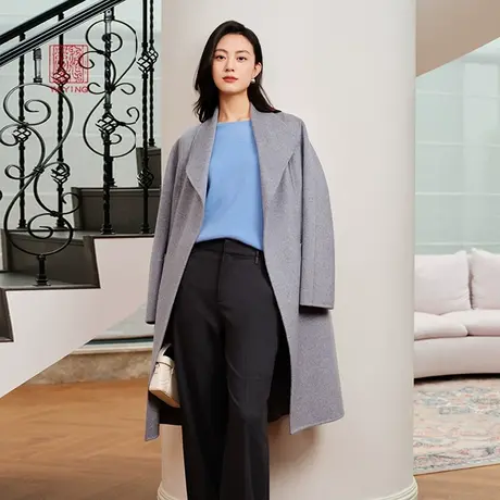 EP雅莹高端系列 丝羊毛羊绒长款收腰气质大衣 2023秋冬新款8307A图片