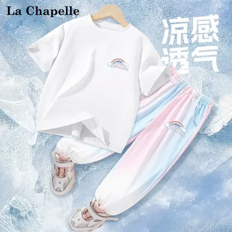 拉夏贝尔女童夏装套装2025新款冰丝速干短袖夏季儿童凉感防蚊裤潮图片