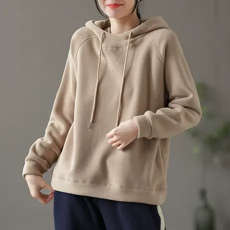 dza 加厚连帽摇粒绒卫衣女士冬季宽松短款外套休闲加绒长袖上衣女商品大图