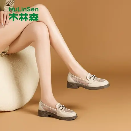 木林森2025年新款女夏季透气网面休闲鞋女士轻便一脚蹬懒人乐福鞋图片