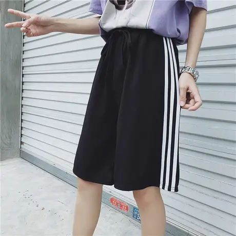 韩版潮流休闲运动高腰垂感宽松春秋烟管直筒五分阔腿裤子女ins夏商品大图