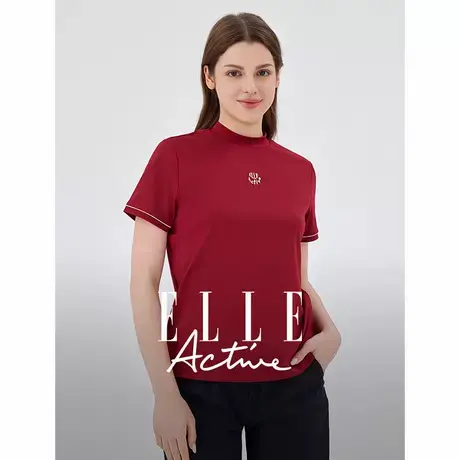 【花花推荐】ELLE Active防晒速干修身短袖t恤女半高领运动上衣商品大图