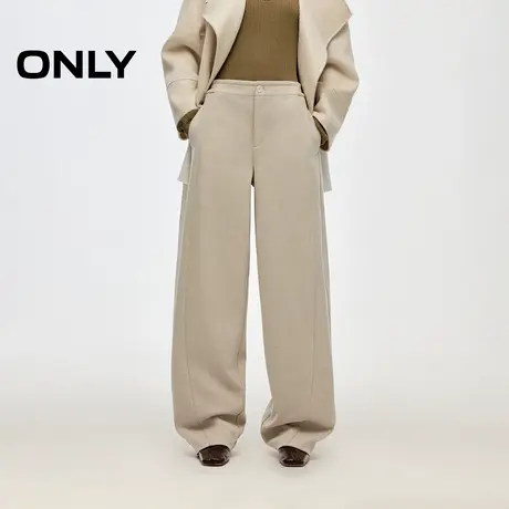 ONLY2025秋季新款舒适加绒后腰松紧高腰挺括弯刀直筒裤休闲裤女商品大图