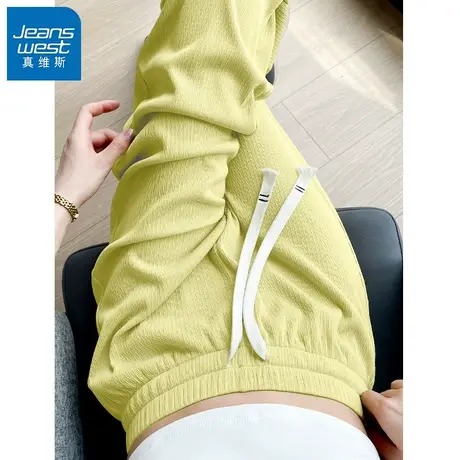 VR真维斯绿色冰丝阔腿裤女夏季2023新款高腰垂感直筒裤简约裤子V商品大图