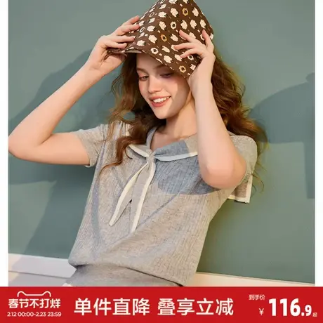 唐狮2026夏季新款毛衣女海军领灰色套头毛线衫减龄小个子穿搭好看图片