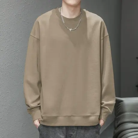 350g重磅卫衣男圆领长袖t恤潮流宽松纯色上衣服珠地空气层无帽衫图片