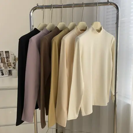 加厚速热德绒中领打底衫女2023秋冬新款基础保暖内搭长袖立领T恤图片