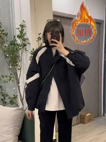 撞色冲锋衣外套女2023秋季新款小个子加棉抽绳休闲运动夹克棒球服商品大图