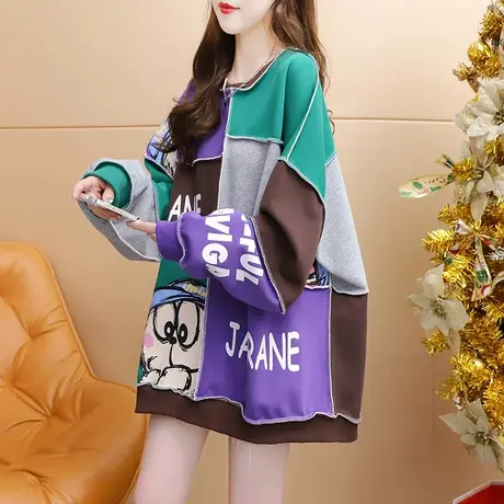 加绒加厚卫衣女中长款2023新款秋冬季宽松慵懒风百搭欧版大码上衣图片