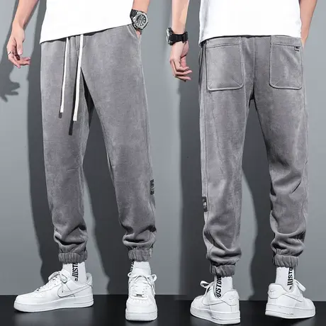 束脚运动裤子男士冬季休闲长裤灰色潮牌ins加绒高级感雪尼尔卫裤商品大图