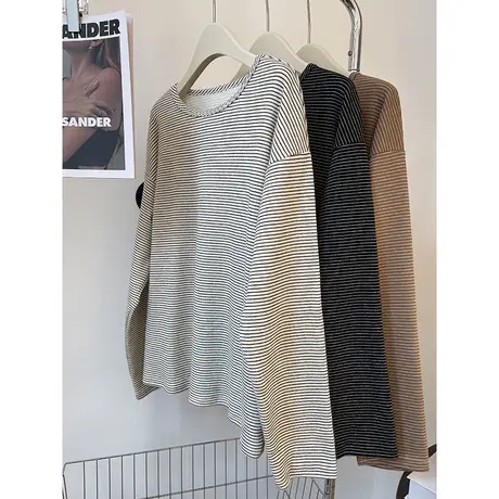 洋气时髦外穿长袖T恤女春秋装韩版宽松内搭打底衫条纹上衣原宿风商品大图