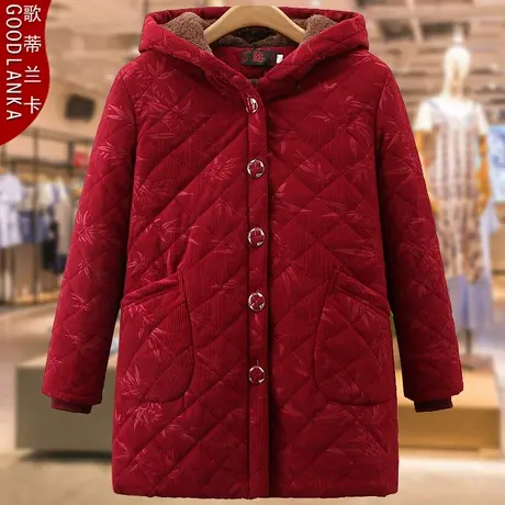 大码中老年妈妈冬季加绒灯芯绒棉衣老年人中长款加厚保暖棉服外套商品大图