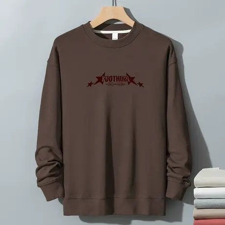 350g重磅圆领卫衣男秋冬款加绒加厚保暖无帽长袖t恤摇粒绒套头衫商品大图