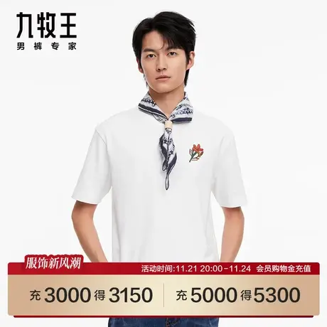 [商场同款]九牧王2023春季新品JT2C40139休闲时尚绣花短袖T恤SN图片