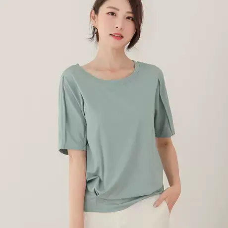 桔熊春夏季韩版纯色通勤t恤设计感五分半袖收腰上衣女大码AB11878图片