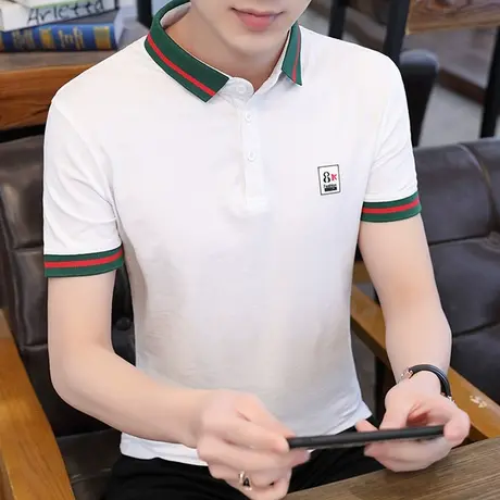 2023夏季polo衫男短袖潮流翻领修身t恤上衣服青年爸爸装打底衫TX商品大图
