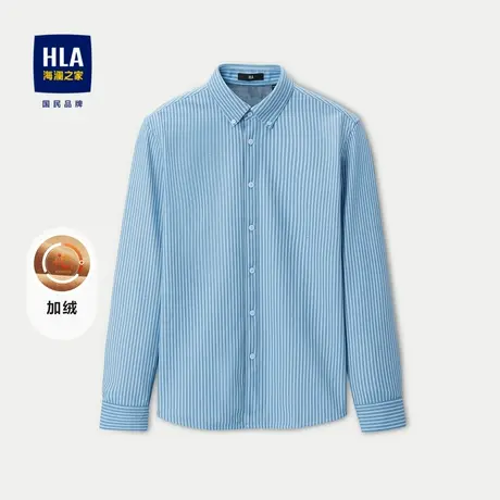 HLA/海澜之家暖绒系列长袖保暖衬衫23秋冬新加绒加厚条纹衬衣男商品大图