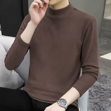 300g重磅双面绒德绒半高领长袖t恤男内搭打底衫保暖中领秋衣体恤商品大图