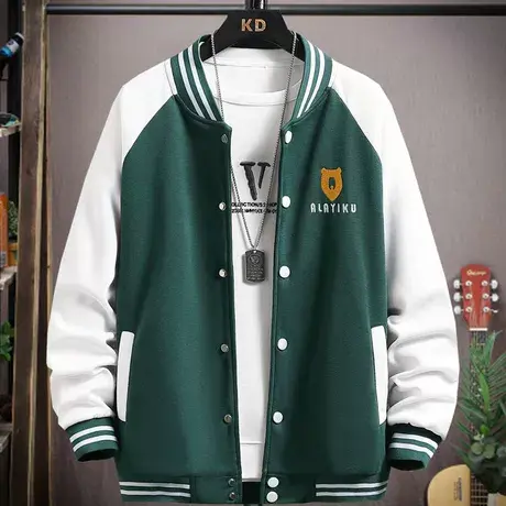 棒球服男春秋季加绒加厚刺绣潮牌衣服男夹克美式休闲男士秋装外套商品大图