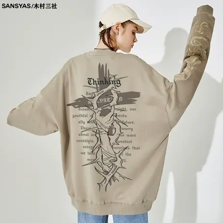 木村三社×救赎系列救赎荆棘外套秋季简约ins港风复古卫衣男加厚图片