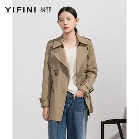 Yifini/易菲双排扣时尚休闲宽松百搭短款风衣外套女春秋新款商品大图