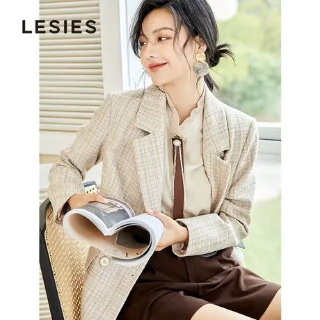 专柜同款蓝色倾情春秋装新款女装通勤OL职业装复古格子休闲小西装图片