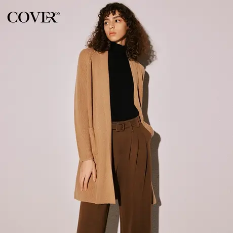 COVER冬季羊毛混纺珠片纱坑条针织开衫图片