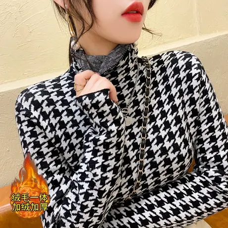 加绒高领毛衣女冬季2022年新款爆时尚洋气一体绒打底衫女秋冬加厚商品大图