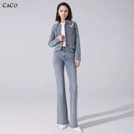 时尚牛仔套装女2025新品时髦洋气减龄复古微喇裤刺绣短外套夹克衫商品大图