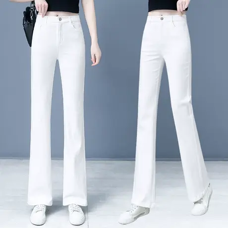 白色微喇牛仔裤女高腰显瘦春秋2024年新款直筒喇叭裤百搭休闲裤子商品大图