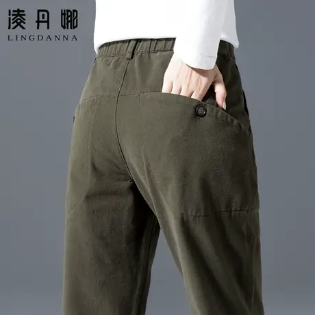 军绿色休闲裤女春秋2024新款萝卜裤大码裤子秋季女裤老爹裤哈伦裤商品大图