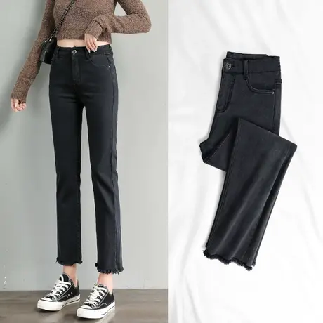 小直筒牛仔裤女宽松2023年秋装新款高腰显高显瘦九分微喇叭烟管裤图片